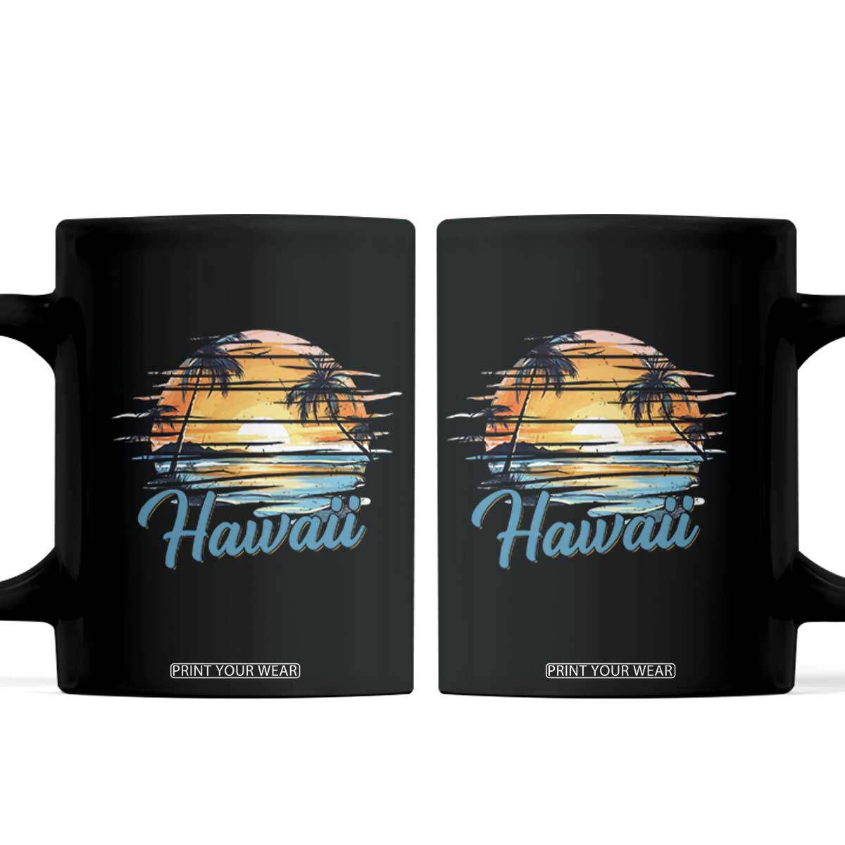 Retro Sunset Palm Tree Hawaii Coffee Mug Tropical Vacation Graphic
