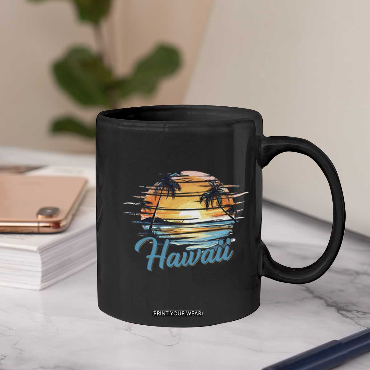 Retro Sunset Palm Tree Hawaii Coffee Mug Tropical Vacation Graphic