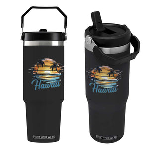 Retro Sunset Palm Tree Hawaii Flip Straw Tumbler Tropical Vacation Graphic TS12 One Size: 30 oz Black Print Your Wear