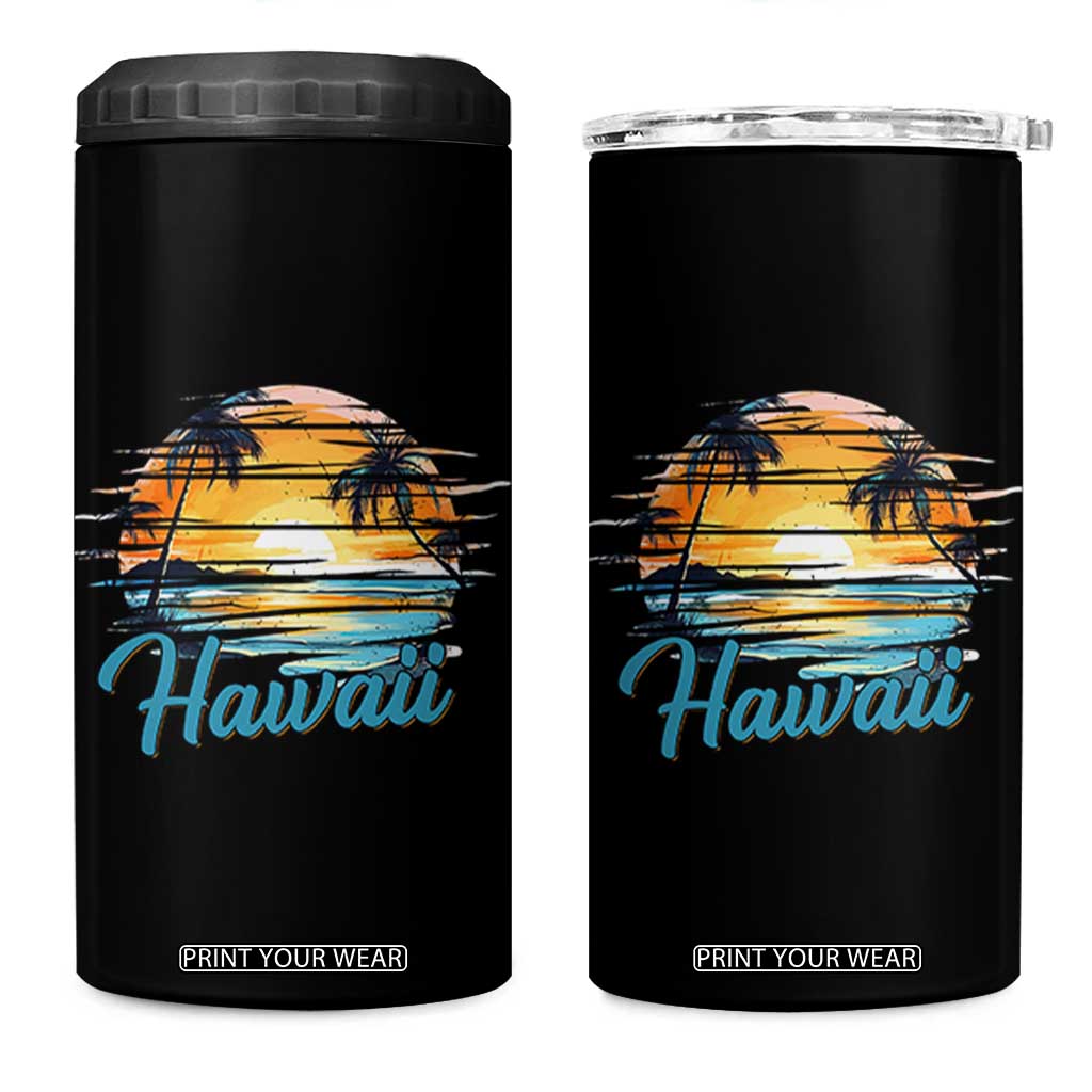 Retro Sunset Palm Tree Hawaii 4 in 1 Can Cooler Tumbler Tropical Vacation Graphic TS12 One Size: 16 oz Black Print Your Wear