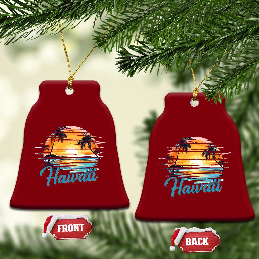 Retro Sunset Palm Tree Hawaii Ceramic Ornament Tropical Vacation Graphic