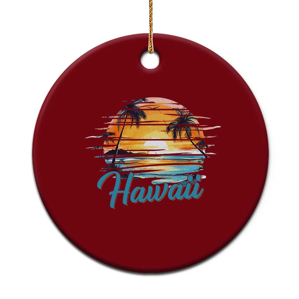 Retro Sunset Palm Tree Hawaii Ceramic Ornament Tropical Vacation Graphic