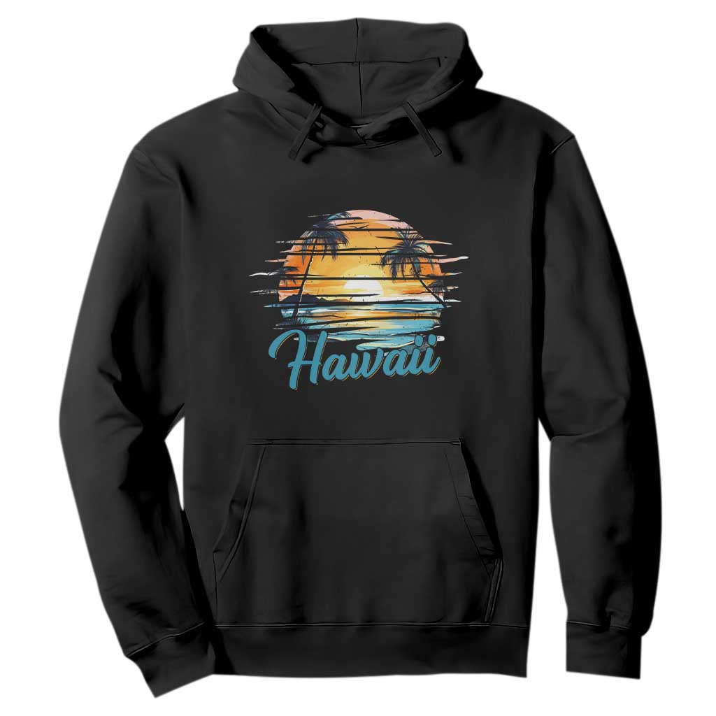 Retro Sunset Palm Tree Hawaii Hoodie Tropical Vacation Graphic TS12 Black Print Your Wear