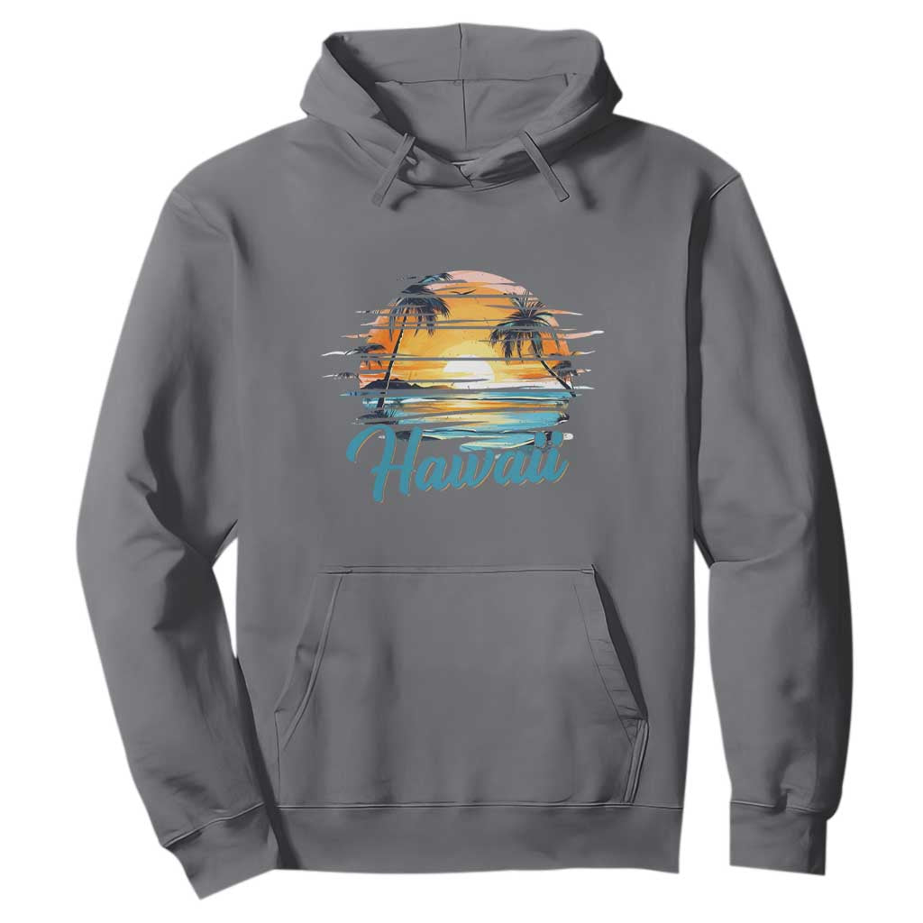 Retro Sunset Palm Tree Hawaii Hoodie Tropical Vacation Graphic TS12 Charcoal Print Your Wear