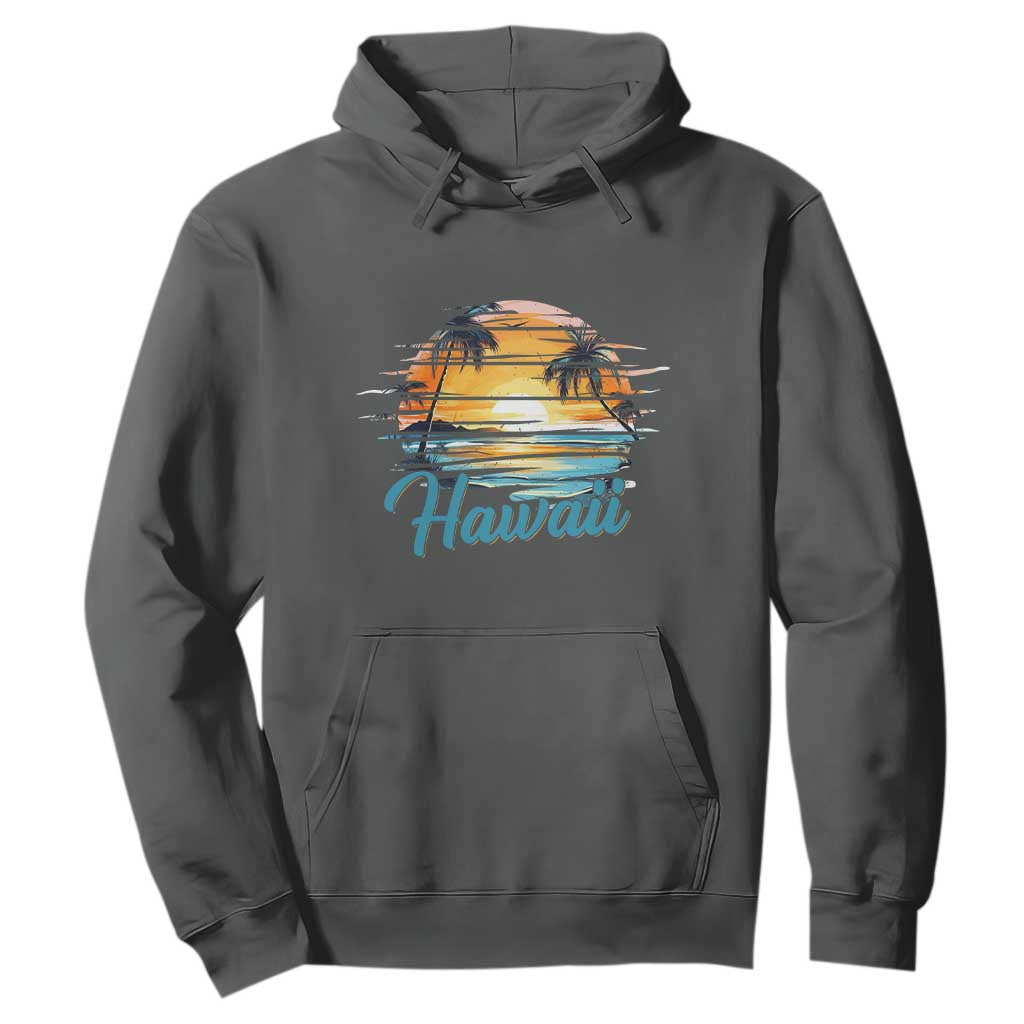 Retro Sunset Palm Tree Hawaii Hoodie Tropical Vacation Graphic TS12 Dark Heather Print Your Wear