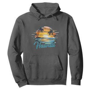 Retro Sunset Palm Tree Hawaii Hoodie Tropical Vacation Graphic TS12 Dark Heather Print Your Wear