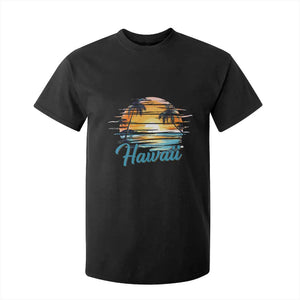 Retro Sunset Palm Tree Hawaii T Shirt For Kid Tropical Vacation Graphic TS12 Black Print Your Wear