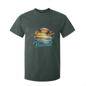 Retro Sunset Palm Tree Hawaii T Shirt For Kid Tropical Vacation Graphic TS12 Dark Forest Green Print Your Wear
