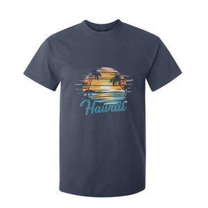 Retro Sunset Palm Tree Hawaii T Shirt For Kid Tropical Vacation Graphic TS12 Navy Print Your Wear