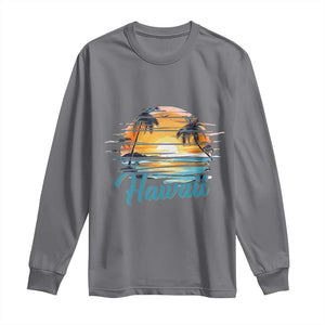 Retro Sunset Palm Tree Hawaii Long Sleeve Shirt Tropical Vacation Graphic TS12 Charcoal Print Your Wear