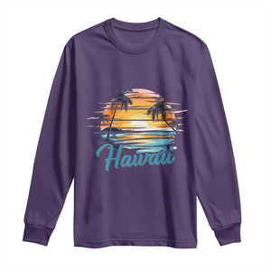 Retro Sunset Palm Tree Hawaii Long Sleeve Shirt Tropical Vacation Graphic TS12 Purple Print Your Wear