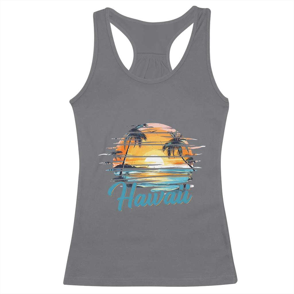 Retro Sunset Palm Tree Hawaii Racerback Tank Top Tropical Vacation Graphic TS12 Charcoal Print Your Wear