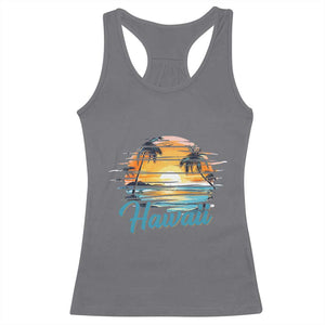 Retro Sunset Palm Tree Hawaii Racerback Tank Top Tropical Vacation Graphic TS12 Charcoal Print Your Wear