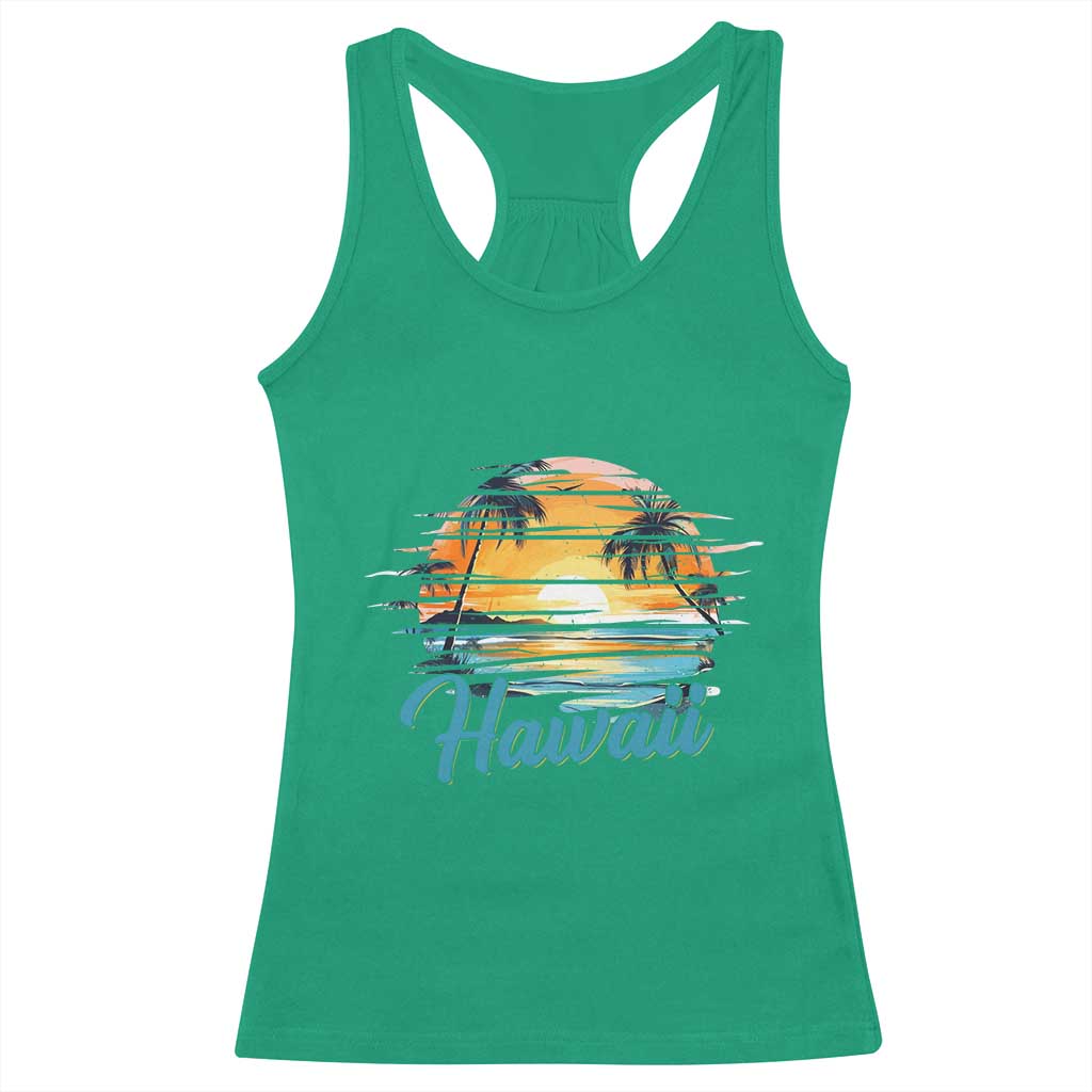 Retro Sunset Palm Tree Hawaii Racerback Tank Top Tropical Vacation Graphic TS12 Irish Green Print Your Wear