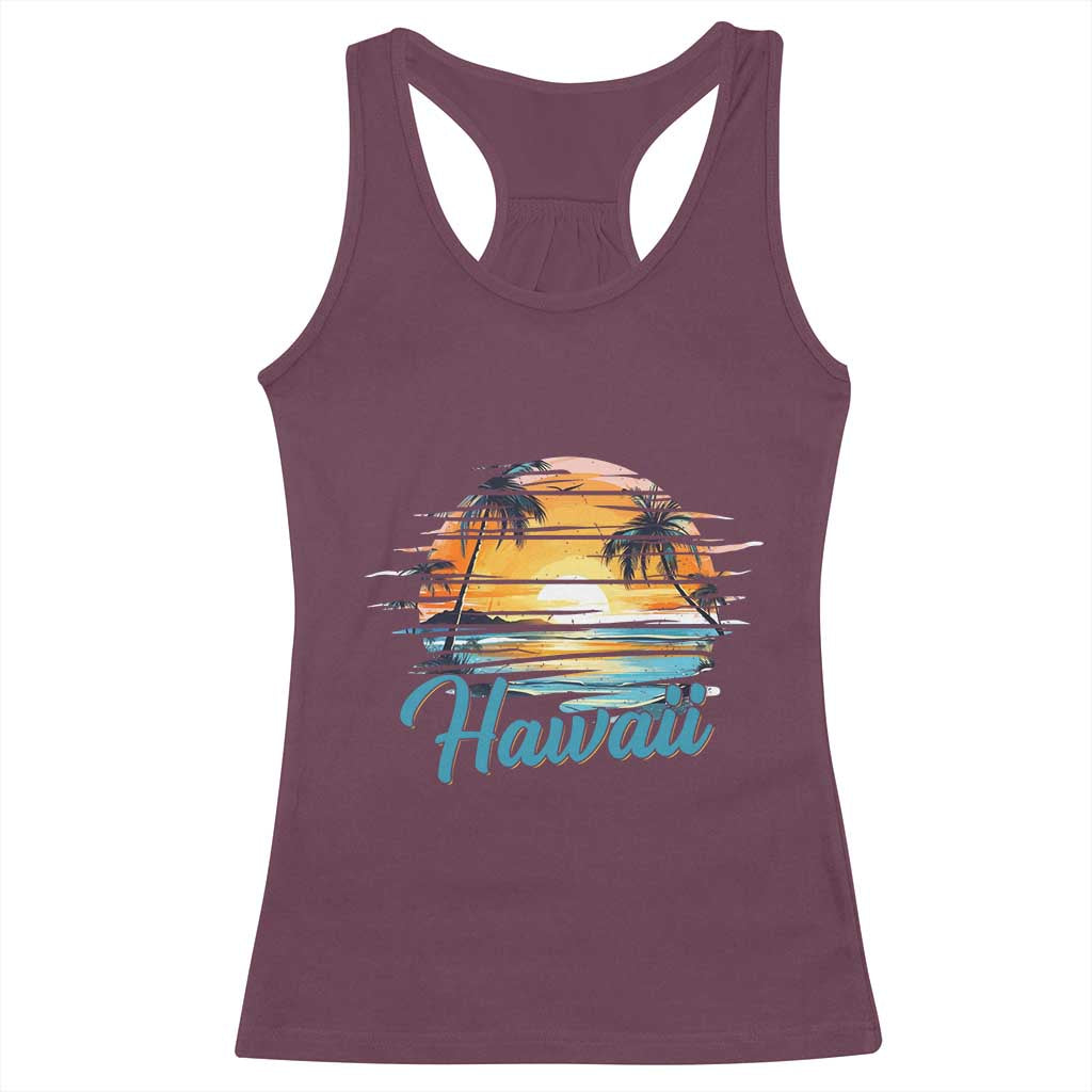 Retro Sunset Palm Tree Hawaii Racerback Tank Top Tropical Vacation Graphic TS12 Maroon Print Your Wear