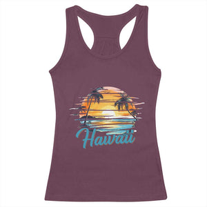 Retro Sunset Palm Tree Hawaii Racerback Tank Top Tropical Vacation Graphic TS12 Maroon Print Your Wear