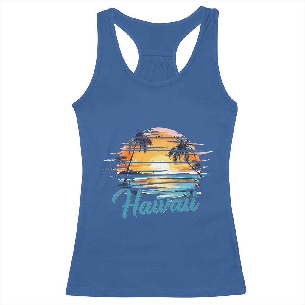Retro Sunset Palm Tree Hawaii Racerback Tank Top Tropical Vacation Graphic TS12 Royal Blue Print Your Wear