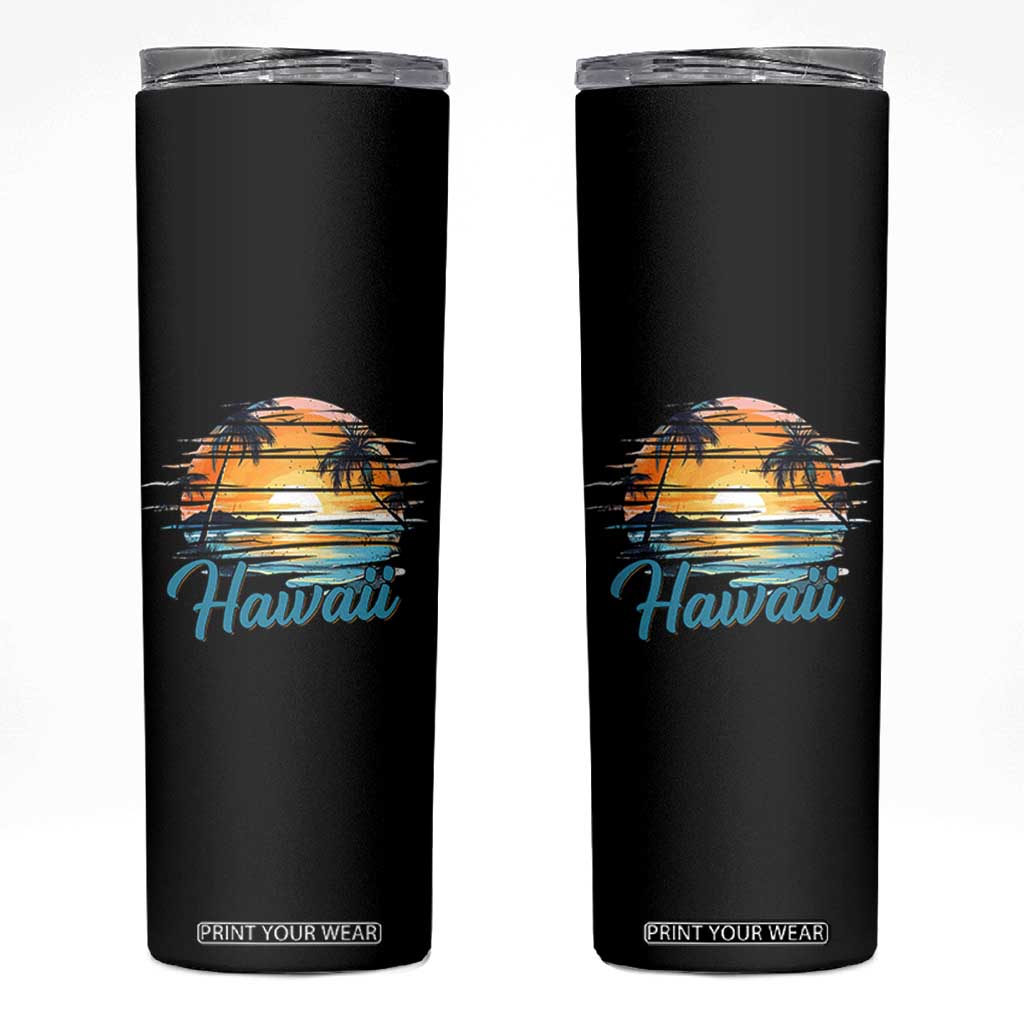 Retro Sunset Palm Tree Hawaii Skinny Tumbler Tropical Vacation Graphic TS12 Black Print Your Wear