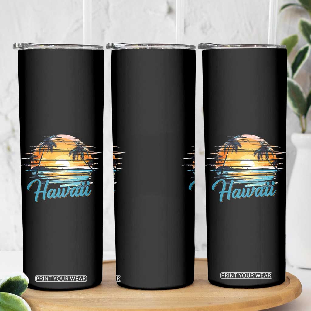 Retro Sunset Palm Tree Hawaii Skinny Tumbler Tropical Vacation Graphic TS12 Print Your Wear