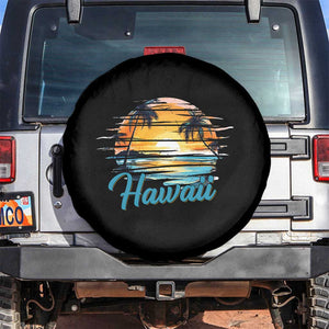 Retro Sunset Palm Tree Hawaii Spare Tire Cover Tropical Vacation Graphic TS12 No hole Black Print Your Wear
