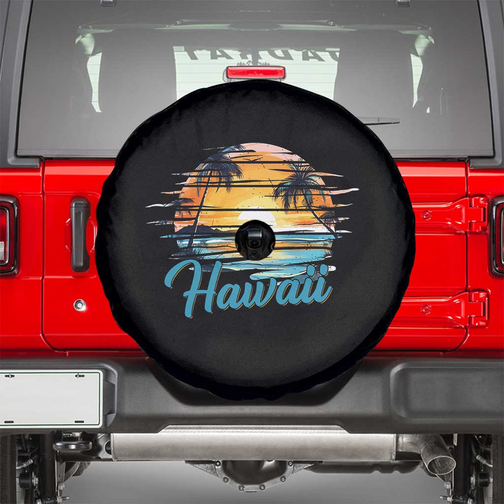Retro Sunset Palm Tree Hawaii Spare Tire Cover Tropical Vacation Graphic TS12 Black Print Your Wear