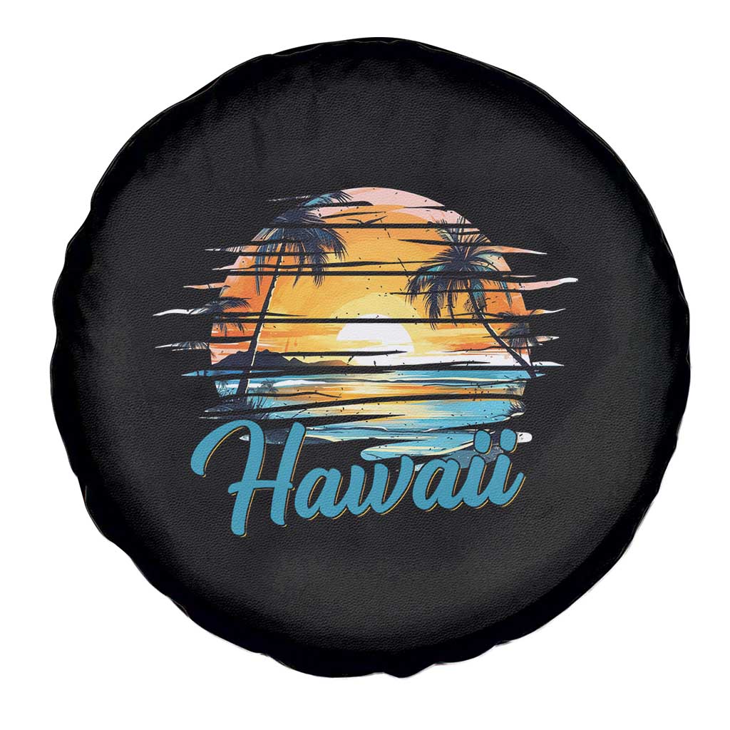 Retro Sunset Palm Tree Hawaii Spare Tire Cover Tropical Vacation Graphic TS12 Print Your Wear