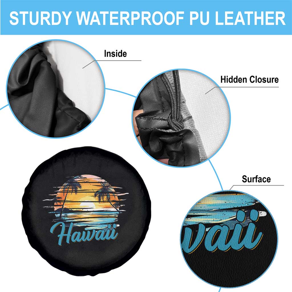 Retro Sunset Palm Tree Hawaii Spare Tire Cover Tropical Vacation Graphic TS12 Print Your Wear