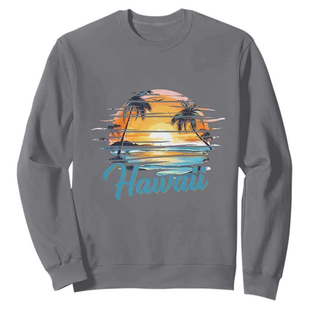 Retro Sunset Palm Tree Hawaii Sweatshirt Tropical Vacation Graphic