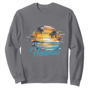 Retro Sunset Palm Tree Hawaii Sweatshirt Tropical Vacation Graphic