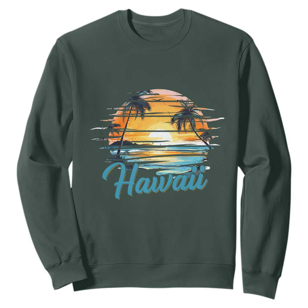 Retro Sunset Palm Tree Hawaii Sweatshirt Tropical Vacation Graphic