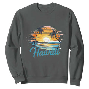 Retro Sunset Palm Tree Hawaii Sweatshirt Tropical Vacation Graphic