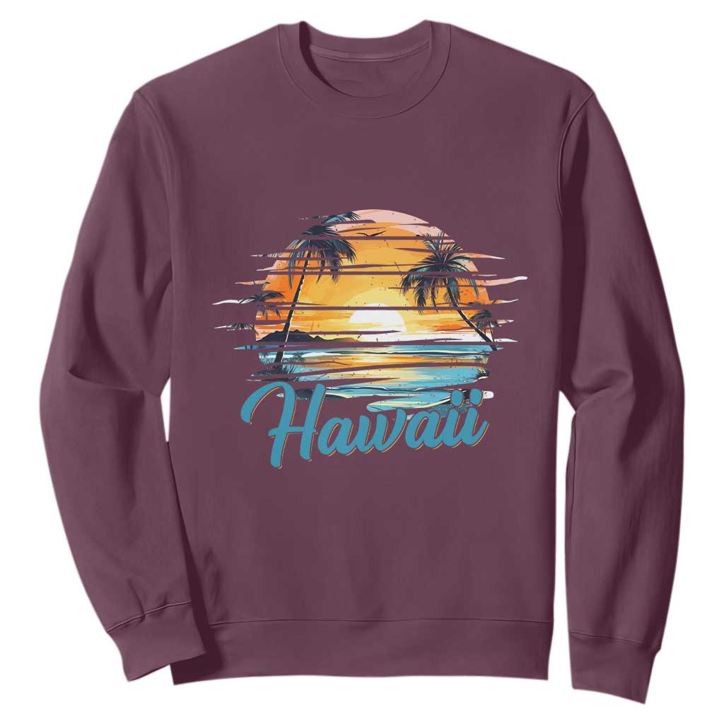 Retro Sunset Palm Tree Hawaii Sweatshirt Tropical Vacation Graphic