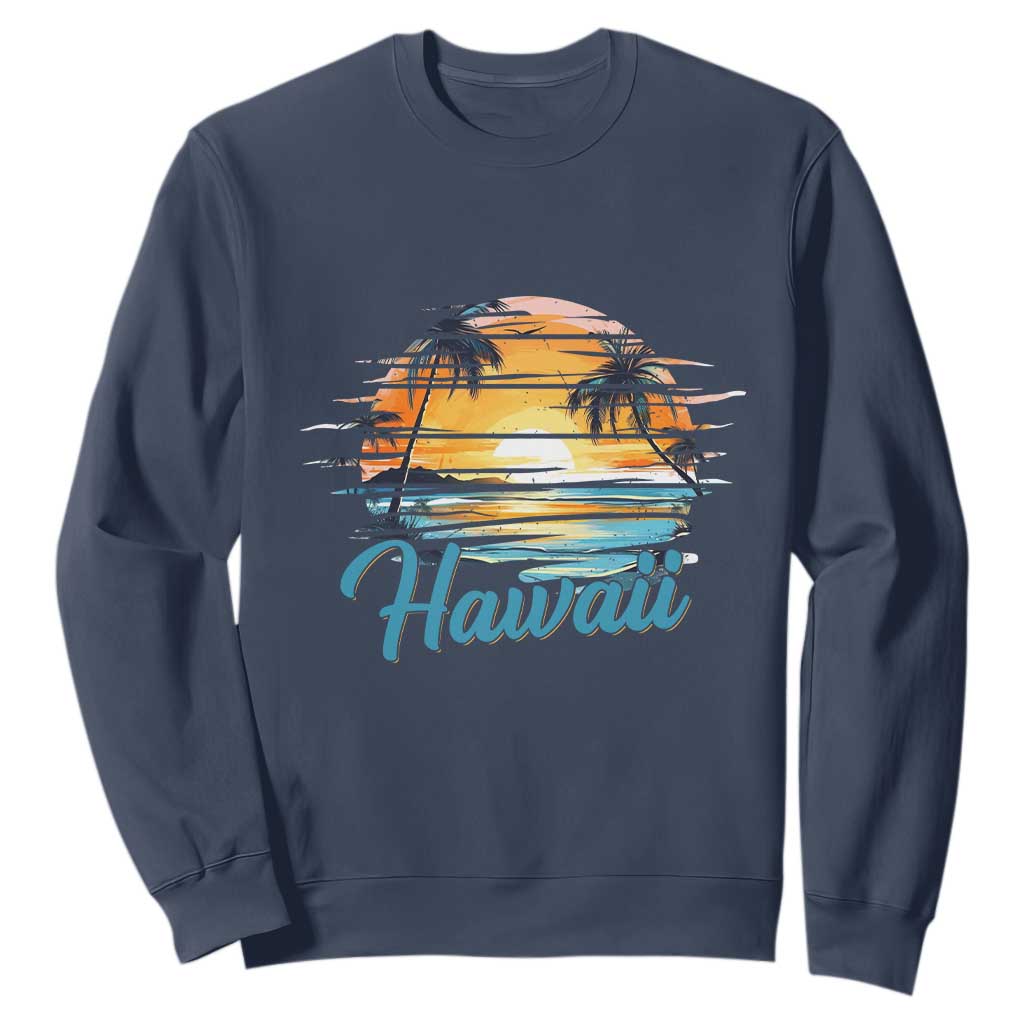 Retro Sunset Palm Tree Hawaii Sweatshirt Tropical Vacation Graphic
