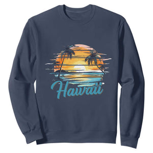 Retro Sunset Palm Tree Hawaii Sweatshirt Tropical Vacation Graphic