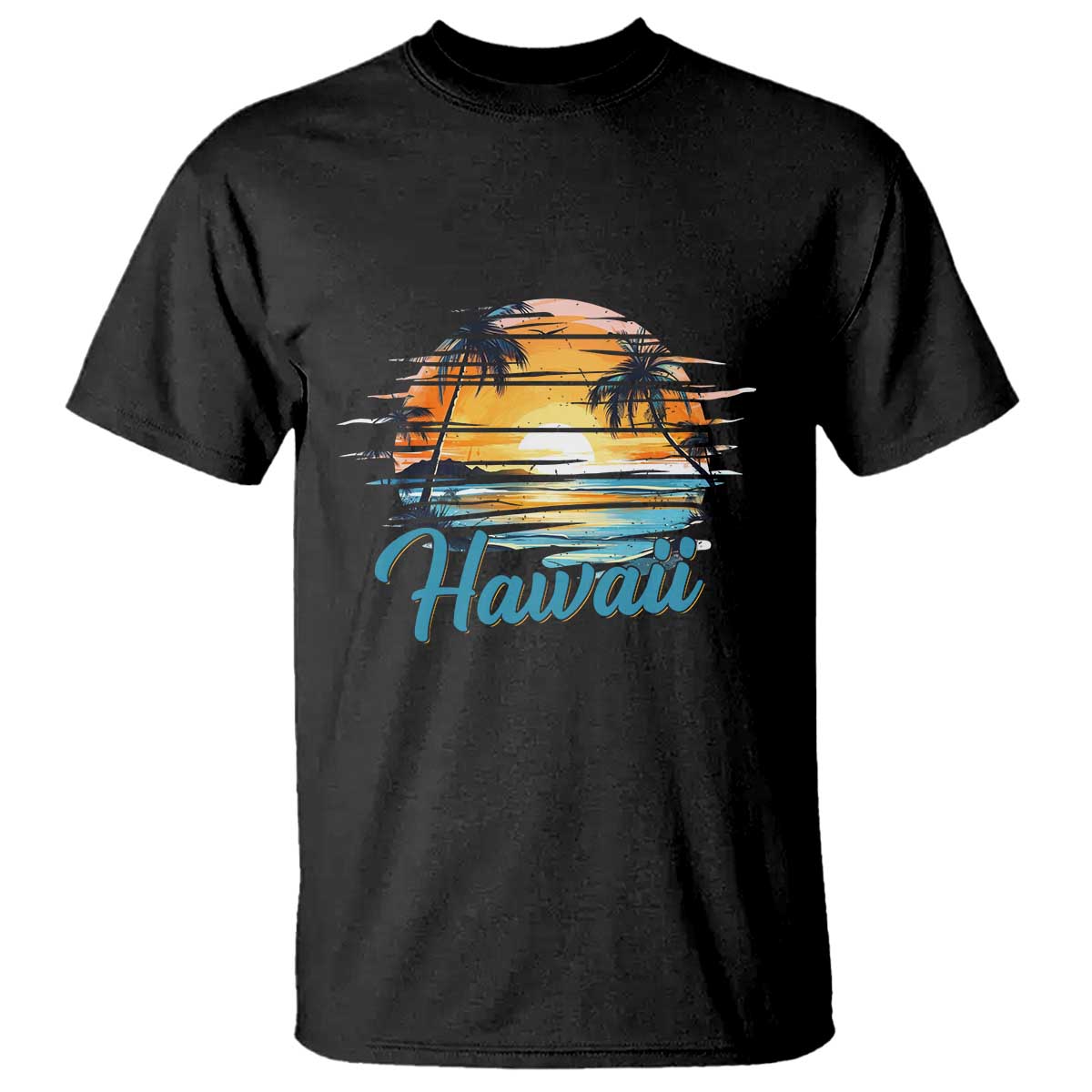 Retro Sunset Palm Tree Hawaii T Shirt Tropical Vacation Graphic TS12 Black Print Your Wear