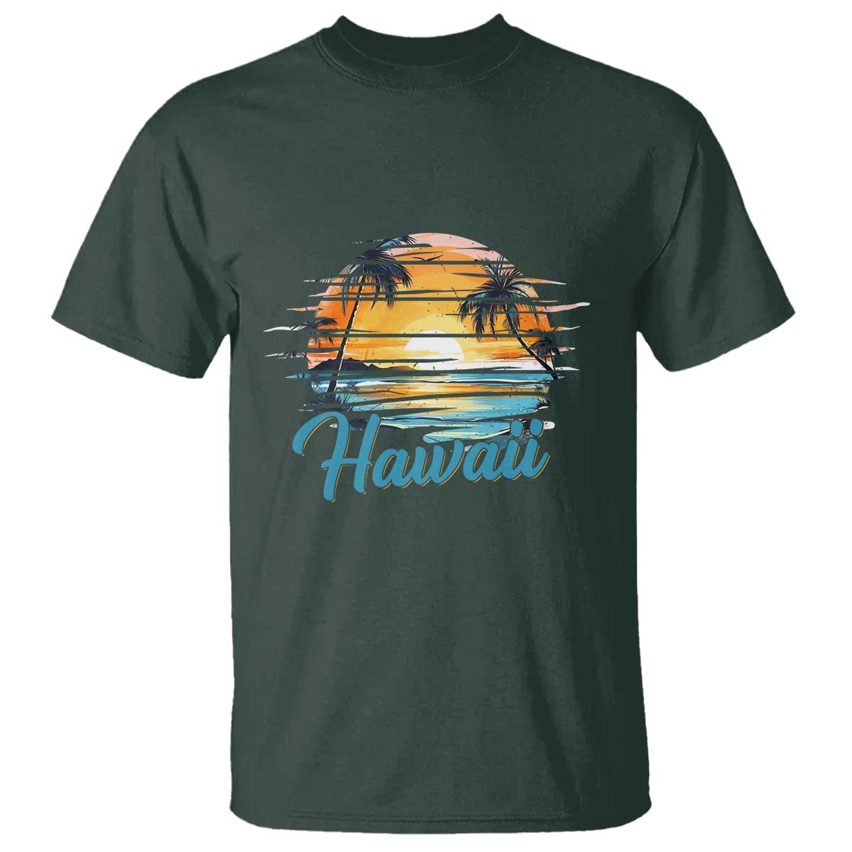Retro Sunset Palm Tree Hawaii T Shirt Tropical Vacation Graphic