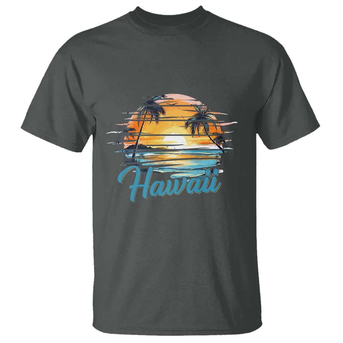 Retro Sunset Palm Tree Hawaii T Shirt Tropical Vacation Graphic