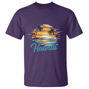 Retro Sunset Palm Tree Hawaii T Shirt Tropical Vacation Graphic