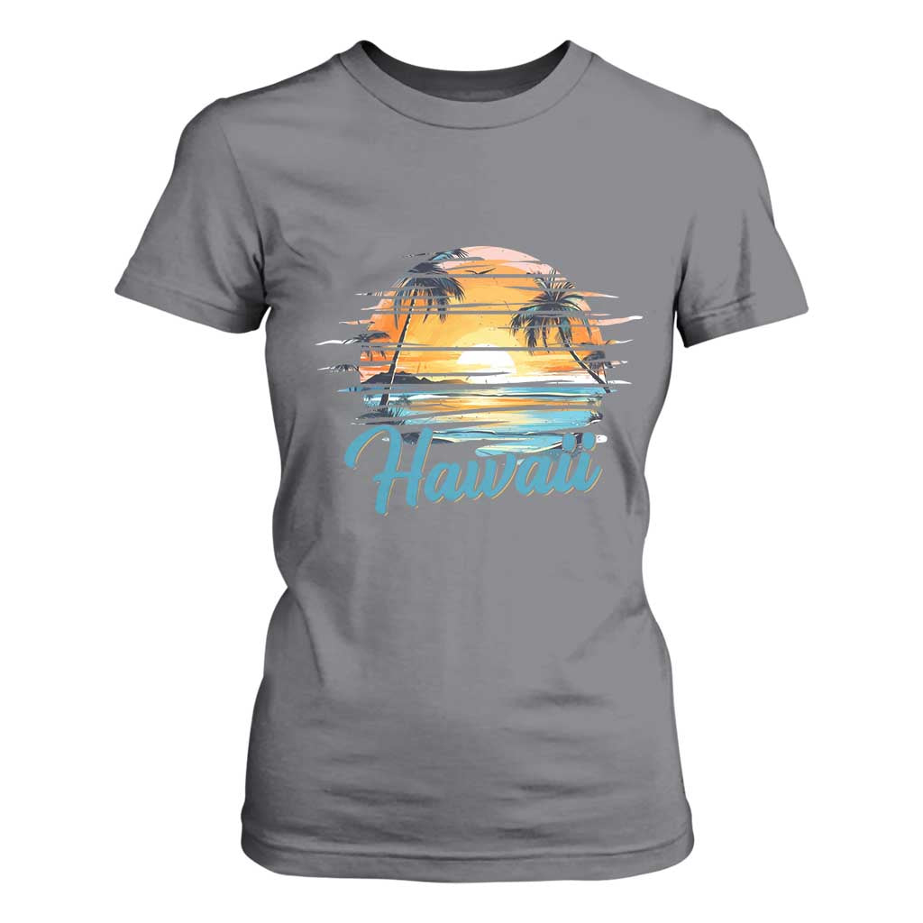 Retro Sunset Palm Tree Hawaii T Shirt For Women Tropical Vacation Graphic TS12 Charcoal Print Your Wear