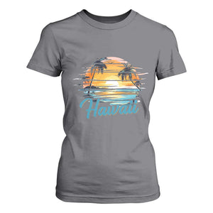Retro Sunset Palm Tree Hawaii T Shirt For Women Tropical Vacation Graphic TS12 Charcoal Print Your Wear