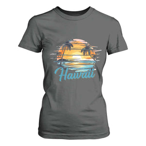 Retro Sunset Palm Tree Hawaii T Shirt For Women Tropical Vacation Graphic TS12 Dark Heather Print Your Wear