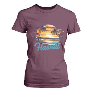 Retro Sunset Palm Tree Hawaii T Shirt For Women Tropical Vacation Graphic TS12 Maroon Print Your Wear