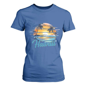 Retro Sunset Palm Tree Hawaii T Shirt For Women Tropical Vacation Graphic TS12 Royal Blue Print Your Wear