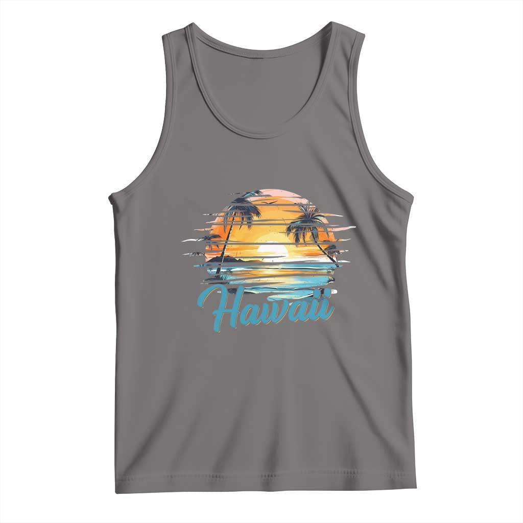 Retro Sunset Palm Tree Hawaii Tank Top Tropical Vacation Graphic TS12 Deep Heather Print Your Wear