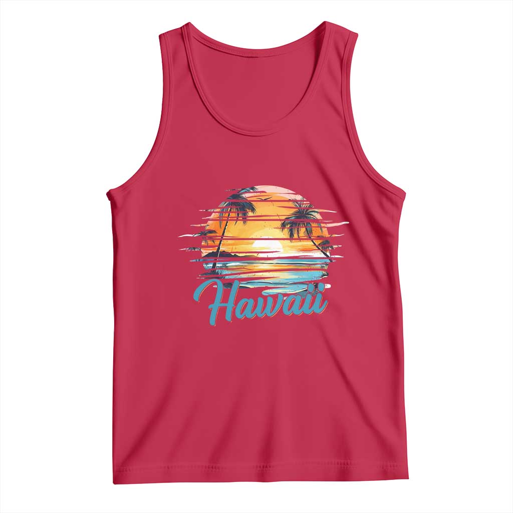 Retro Sunset Palm Tree Hawaii Tank Top Tropical Vacation Graphic TS12 Red Print Your Wear