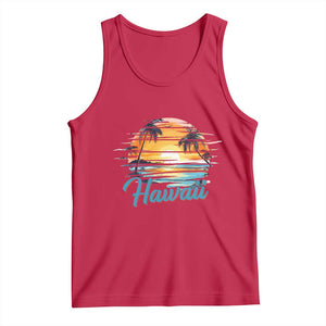 Retro Sunset Palm Tree Hawaii Tank Top Tropical Vacation Graphic TS12 Red Print Your Wear