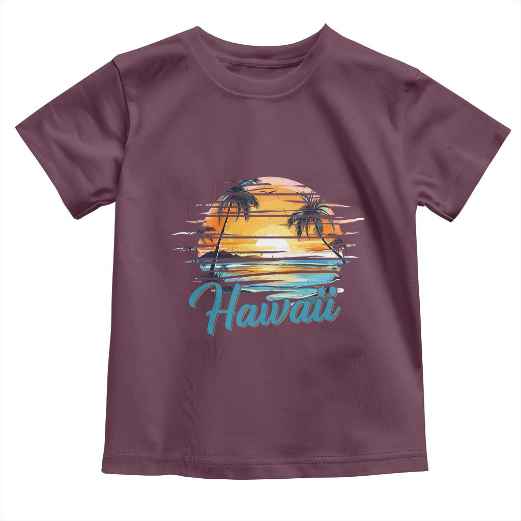 Retro Sunset Palm Tree Hawaii Toddler T Shirt Tropical Vacation Graphic TS12 Maroon Print Your Wear