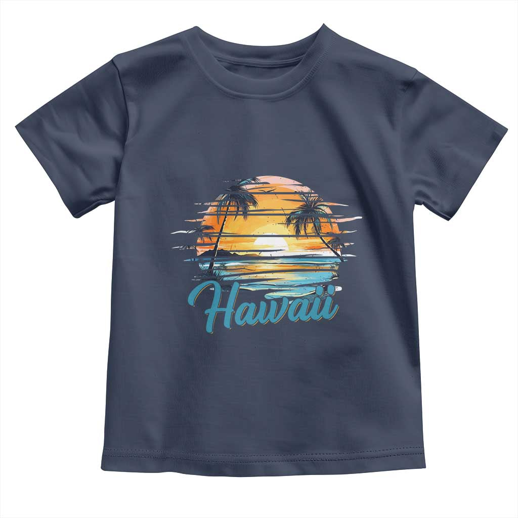 Retro Sunset Palm Tree Hawaii Toddler T Shirt Tropical Vacation Graphic TS12 Navy Print Your Wear
