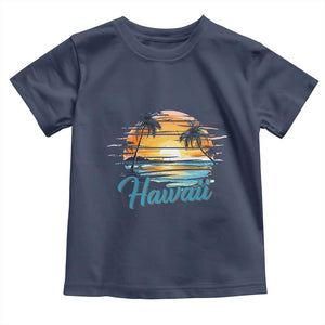 Retro Sunset Palm Tree Hawaii Toddler T Shirt Tropical Vacation Graphic TS12 Navy Print Your Wear