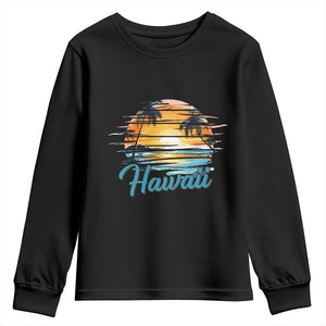 Retro Sunset Palm Tree Hawaii Youth Sweatshirt Tropical Vacation Graphic
